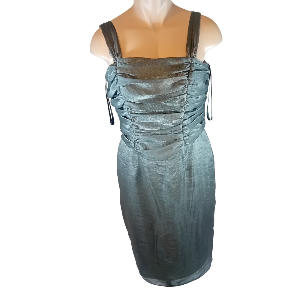 Vintage 90s Y2K Algo A Cocktail Formal Dress Silver Metal‎ Ruched Evening Gown 8